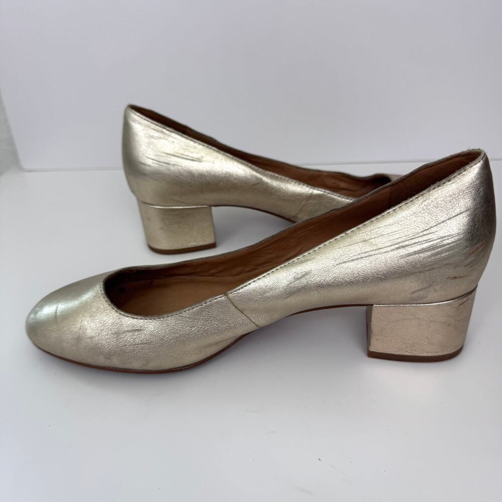 Madewell Womens The Ella Pump Shoes Size 9 Leather Metallic Block Heel Gold